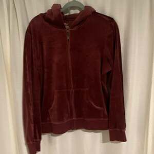 SB Active Women's Burgundy Velour Full-Zip Hoodie Pockets Size L